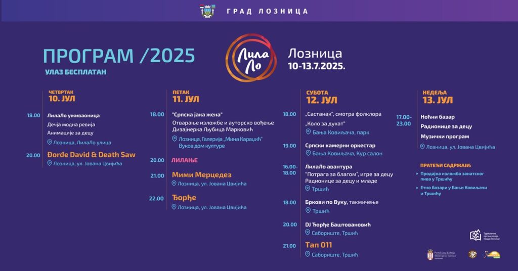 Festival LilaLo od 10. do 13. jula u Loznici 9 LilaLo festival 2025 program